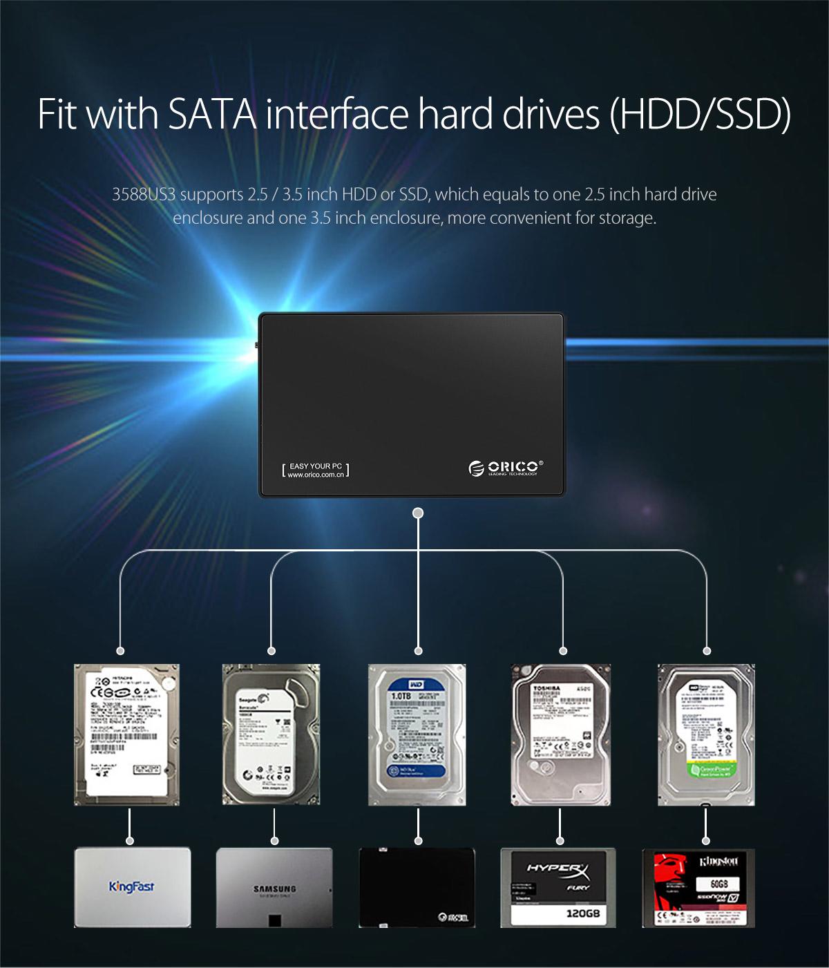 กล่องใส่ HDD Orico 3588US3 SATA 2.5/3.5นิ้ว USB3.0 (5Gbps) Hard disk